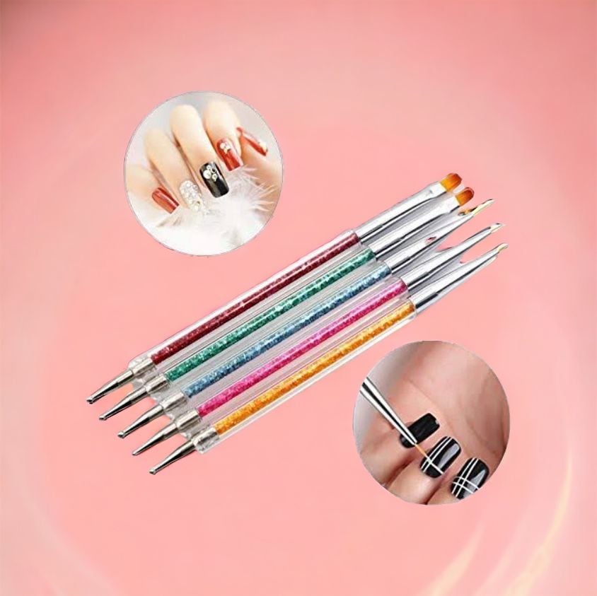 5'li Gökkuşağı Çift Taraflı Ve Dotslu Fırça Set