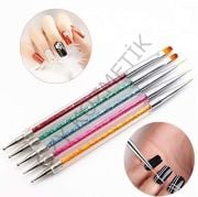 5'li Nail Brush Çift Taraflı Dotslu Fırça Set
