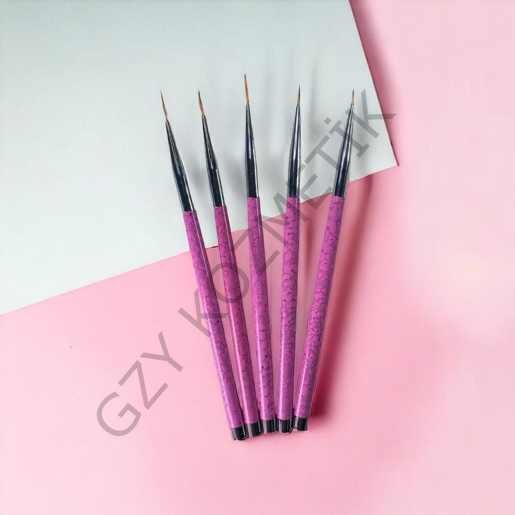 5'li Nail Art Fırça Pembe Mermer